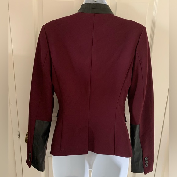 Burgundy Mexx Metropolitan Blazer Jacket with Black Faux Leather Details - Picture 2 of 16